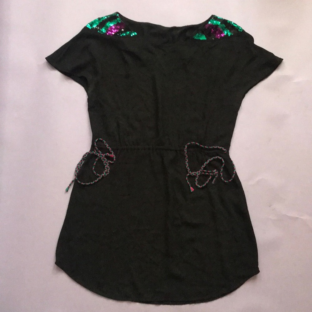 Little black dress with sequin shoulder accent